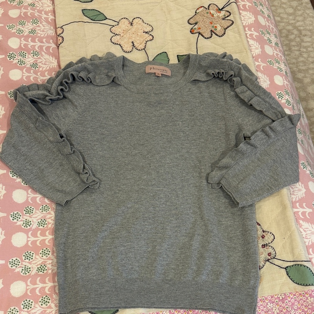 Philosophy Heather Gray Ruffle Sleeve Sweater